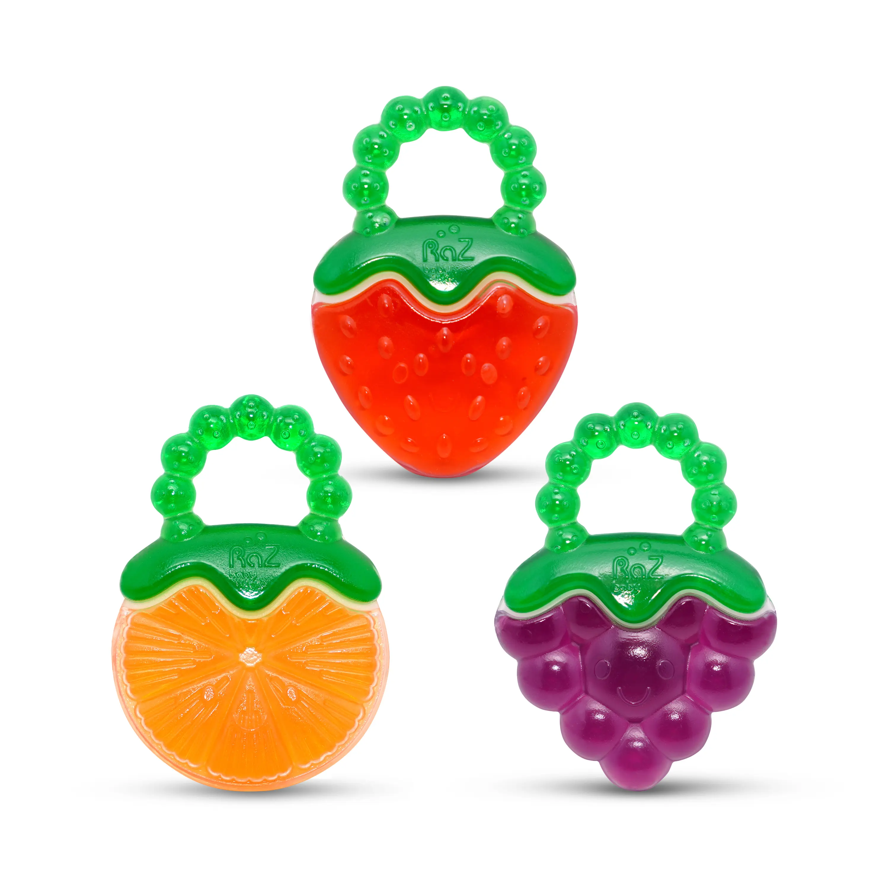 RaZbaby Fruit Koolers 3-Pack Koolers Water-Filled Teethers – Fun Fruit-Inspired Cooling Relief for 3M+ | Safe, BPA-Free Teether That Soothes Tender Gums