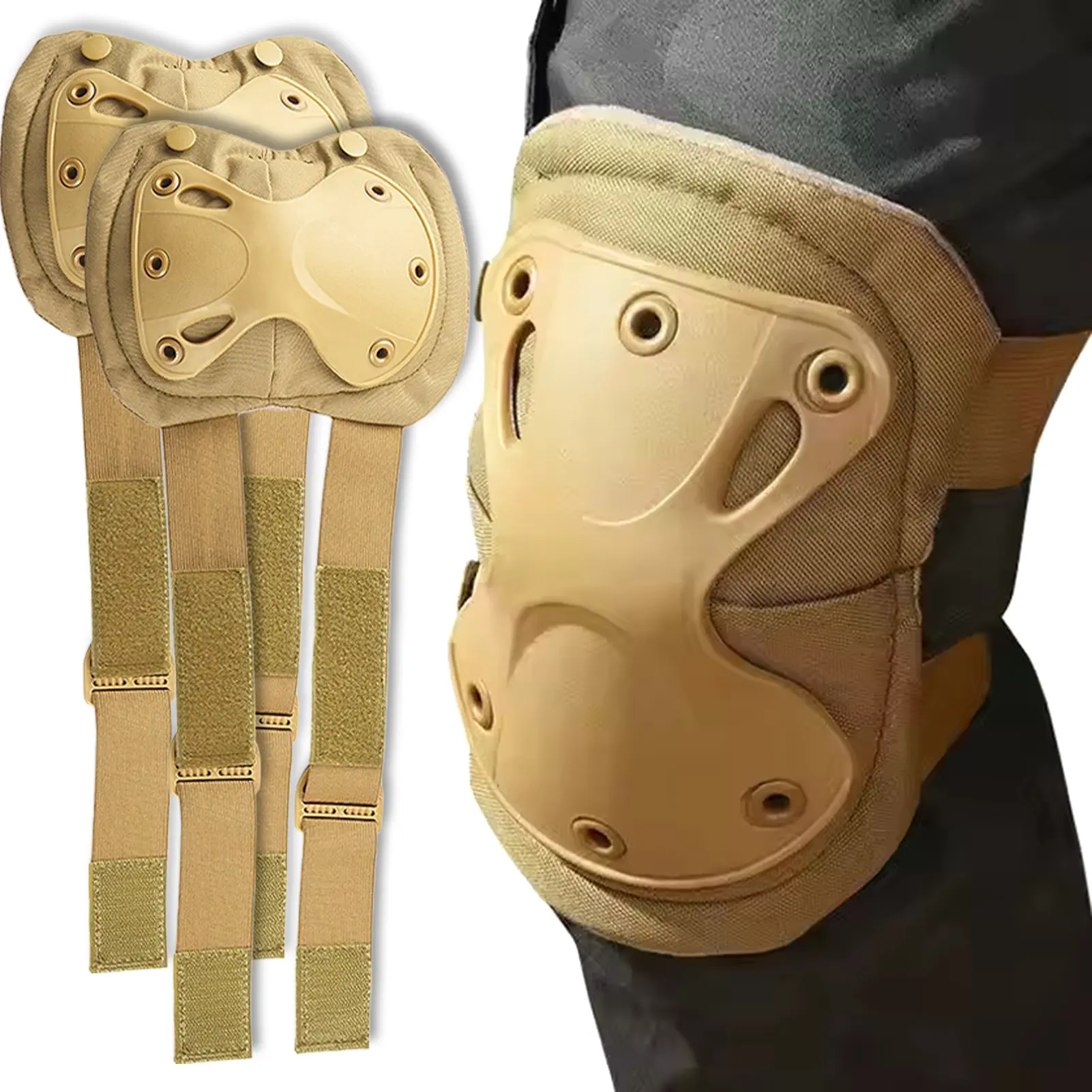 Tactical Knee Pads and Elbow Pads Set, Military Enthusiast Gear for Outdoor Activities, Thicken Protective Guards with Insertion System, Anti Slip and Durable for Airsoft, Hiking, Climbing, Motorcycling, Comfortable Fit G3 G8 Style, Protective Gear
