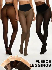 Winter Compression Band One Seamoption Original Magic Fleece Lined Leggings M to 3XL 6 Shades Closed Foot Fleece Tights Plus Size Light to Brown Fur Basic Minimalist Style Women's Bottoms Fit