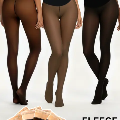 Women's Plus Size Fleece Lined Compression Underwear Tights - Closed Foot, Magic Fleece, Minimalist Style, Semi-Sheer, High Stretch, Long-Leg Fitted, M-3XL, 6 Assorted Shades (Light to Brown), Winter Leggings, Soft Stretchy Design, Underwear For Women, Le
