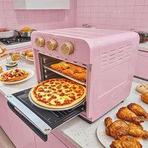 15QT- Large Countertop Oven, Air Fryer Toaster, Combined, Broil, Bake, Broil, Reheat, No Frying, Stainless Steel, Visible Window, Healthy Cooking, Space Saving Design, Pink