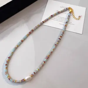 Summer Luxury Statement Necklace Colorful Glass Bead & Pearl Choker jalenpearlnecklace pearlnecklace oyster pearl