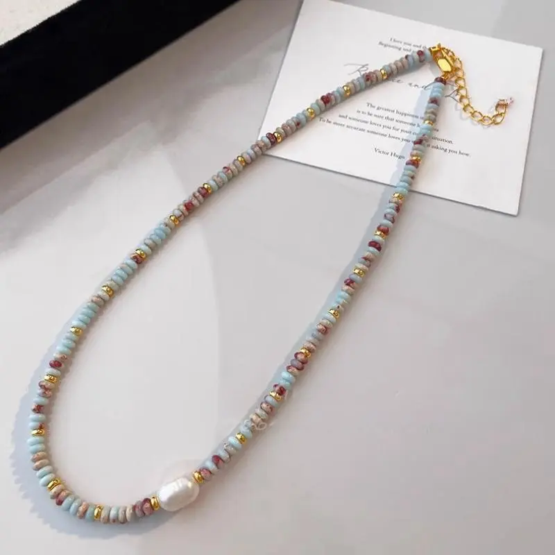 Beaded Choker Necklace with Colorful Glass & Genuine Pearl, Women's Summer Statement Jewelry, Adjustable Fit, Pearls Beaded, Trendy Necklace, Beaded Necklaces