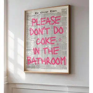 Please Don't Do Coke In The Bathroom Print Pink Wall Art Trendy Art Retro Print Preppy Wall Art Prints Disco Art Retro Funky Decor ATTG146 29-11 26