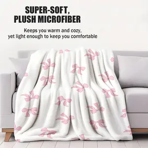 Sweet pink bow print blanket, soft and light, suitable for sofa, bedroom and travel use, warm gift, Soft Lightweight Blanket, Heartfelt Gift Blanket