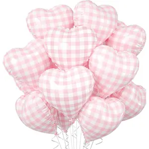 20Pcs 18IN Valentine's Day Checkered Heart Balloons - Pink and White Checkered Romantic Decorations, Suitable for Valentine's Day, Anniversary, and Wedding Party Supplies