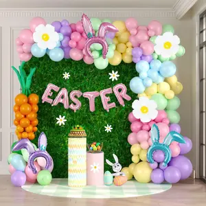Easter balloon garland arch kit with polka dot Easter daisy bunny carrot head hoop Pastel letter foil balloons for spring big resurrection day he is risen birthday shower party decorations