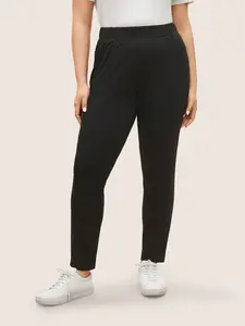 BLOOMCHIC Women's Plus Size Basic High-Waist Trouser - Lady's Minimalist Casual Garment, Nylon-Spandex Fabric, Elastic Waist, Medium Stretch, Slim Ankle-Length Bottoms, Regular Fit [M-6X], 2026 Summer Pick 2026 Summer Vibes Fit Womenswear Swimweek