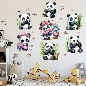 Cute Panda Bamboo Wall Stickers, Children Animal Theme Bedroom Decor, Kindergarten Background Wall Decoration, Kids Room Art, Decorative Wall Sticker