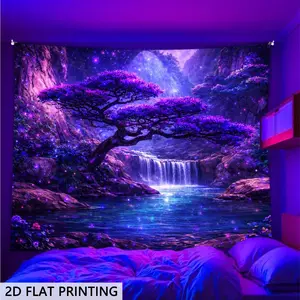 2d Flat - 2d Flat - 2d Flat Blacklight Glow in The Dark Tapestry, Neon Forest Waterfalls and Trees Design, Wall Hanging for Bedrooms, Living Rooms, and Offices. Game Room Decor, Festive and Party Decor, College Dorm Decor