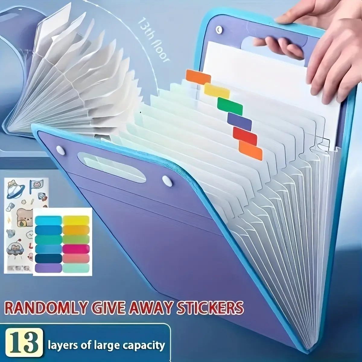 13-Layer Heavy-Duty Expanding File Folder with A4 Size & 13 Expandable Sections - Multi-Pocket Document Organizer Suitable for School, Office, College - 13-Tier Folder for Papers, Exams, Receipts, Bills - Desk File Organizer, Filing Folders
