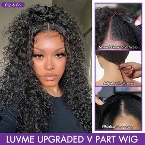 0 Skill Needed-Beginner Friendly Wear Half Wig Invisible Hairline Human Hair Glueless V Part Wig No Leave Out Drawstring Install Burmese Messy Curl Yaki Straight Kinky Curly