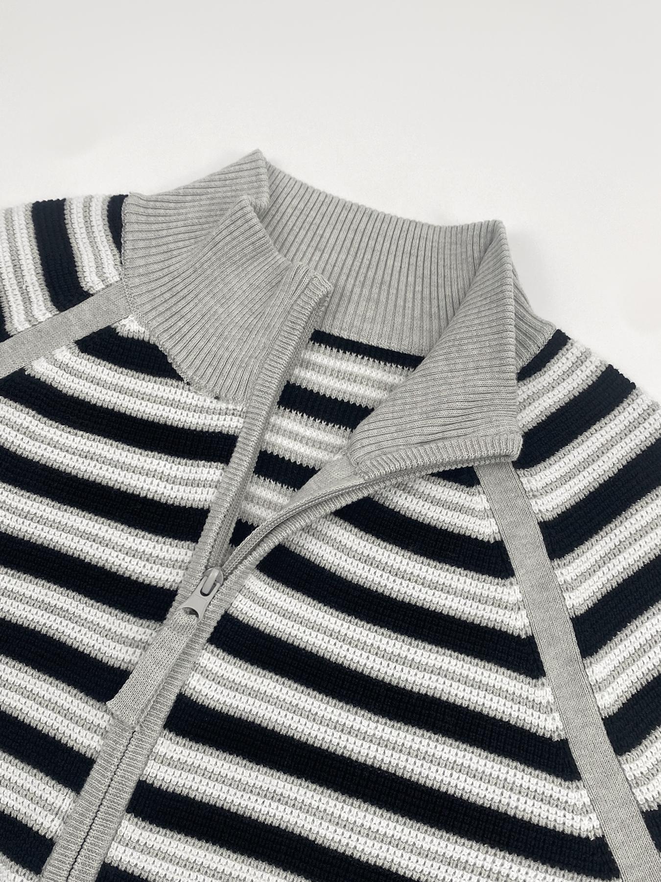 Wodubu Women's Knitwear Sweaters - Half-Zip Striped Ribbed Knit Tops, Long Sleeves, Casual Oversized Fit, Style Options: Mock Neck, V-Neck, 2026 Fall Winter Clothes