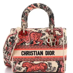 Pre-owned Dior Raffia Top Handle Bags Christian Lady D Lite Bag Embroidered Medium by Rebag