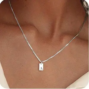 1pc Rectangular Tag Feature Alphabet Letter Engraving Pendant Necklace For Women, Elegant Fashionable Jewelry Gift necklace kayla  necklaces