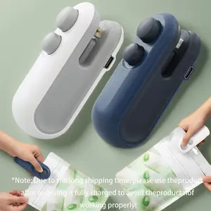 2 in 1 bag sealer, portable mini bag sealer, USB rechargeable 2 in 1 bag sealer with cutter, handheld sealer for plastic bag food snack storage, kitchen utensils