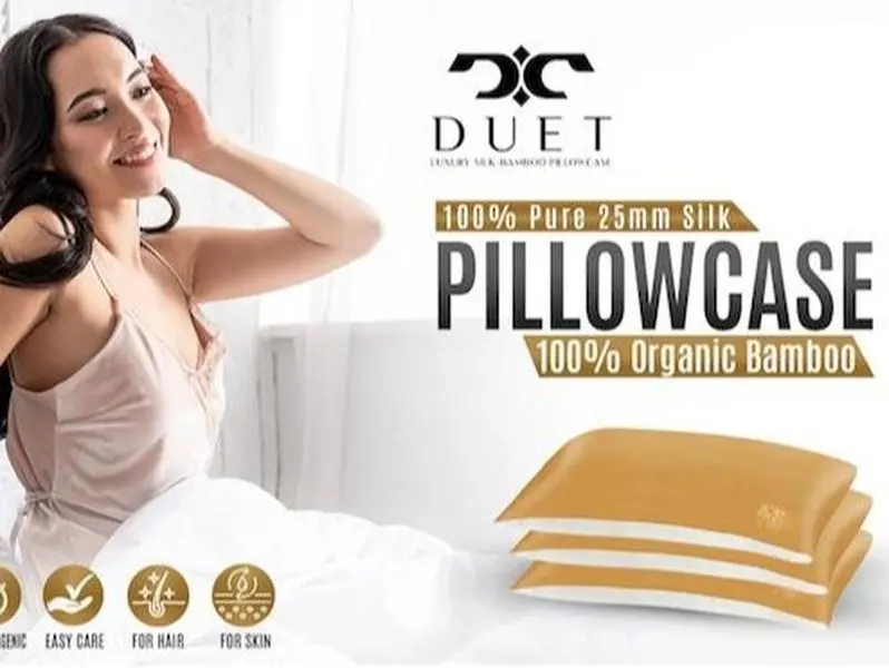 DUET 100% Pure 25mm Silk & 100% Organic Bamboo Pillowcase Non-skid Soft Bamboo-Viscose for Gentle Skin Touch and Restful Sleep