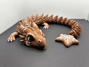 3D Printed Gingerbread Dragon – Holiday Fantasy Decor, Cute Christmas Dragon Figurine, Unique Gift