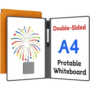 Small Dry Erase Board 12" x 9" Portable Double-Sided Folding Dry Erase White Board with Pen Orange