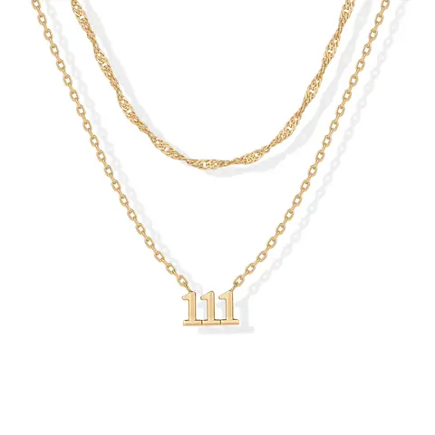 PAVOI 14K Gold Plated Angel Numbers Pendant Necklace for Women - Chain Zodiac Pendants Necklace