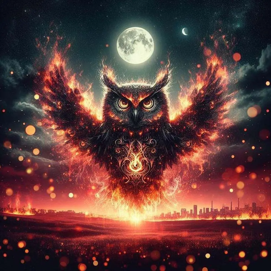 5D DIY Full Drill Round Drill Diamond Painting - Diamond Painting Kit Flame Owl Mosaic Canvas DIY Wall Art, Home Wall Decoration