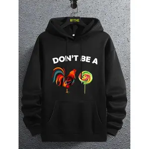 Men's Cartoon Rooster Print Drawstring Pocket Hoodie, Essentials Hoodie, Back To School Outfits, Regular Fit Hooded Long Sleeve Pullover, Hoodies for Men, Drippy Outfits, Going Out Outfit Hoodie Casual Sweatshirts Breathable Cotton