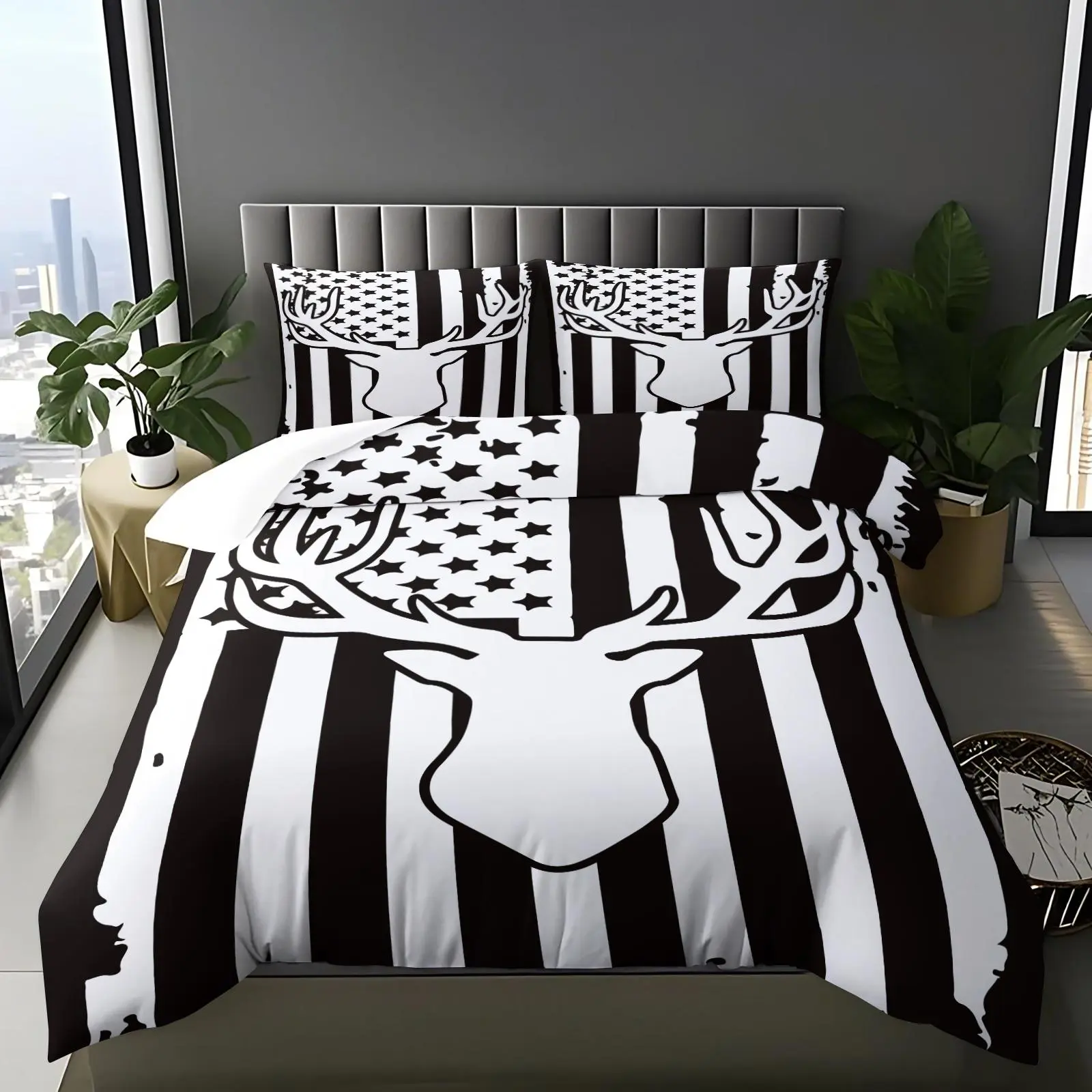 Deer and Flag Quilt Set-D