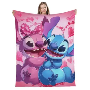 DISNEY CLASSIC Stitch Cartoon Blanket, Soft and Warm Comfortable, Sofa, Bed, Car, Travel Camping, All-Season Multipurpose Gift Blanket