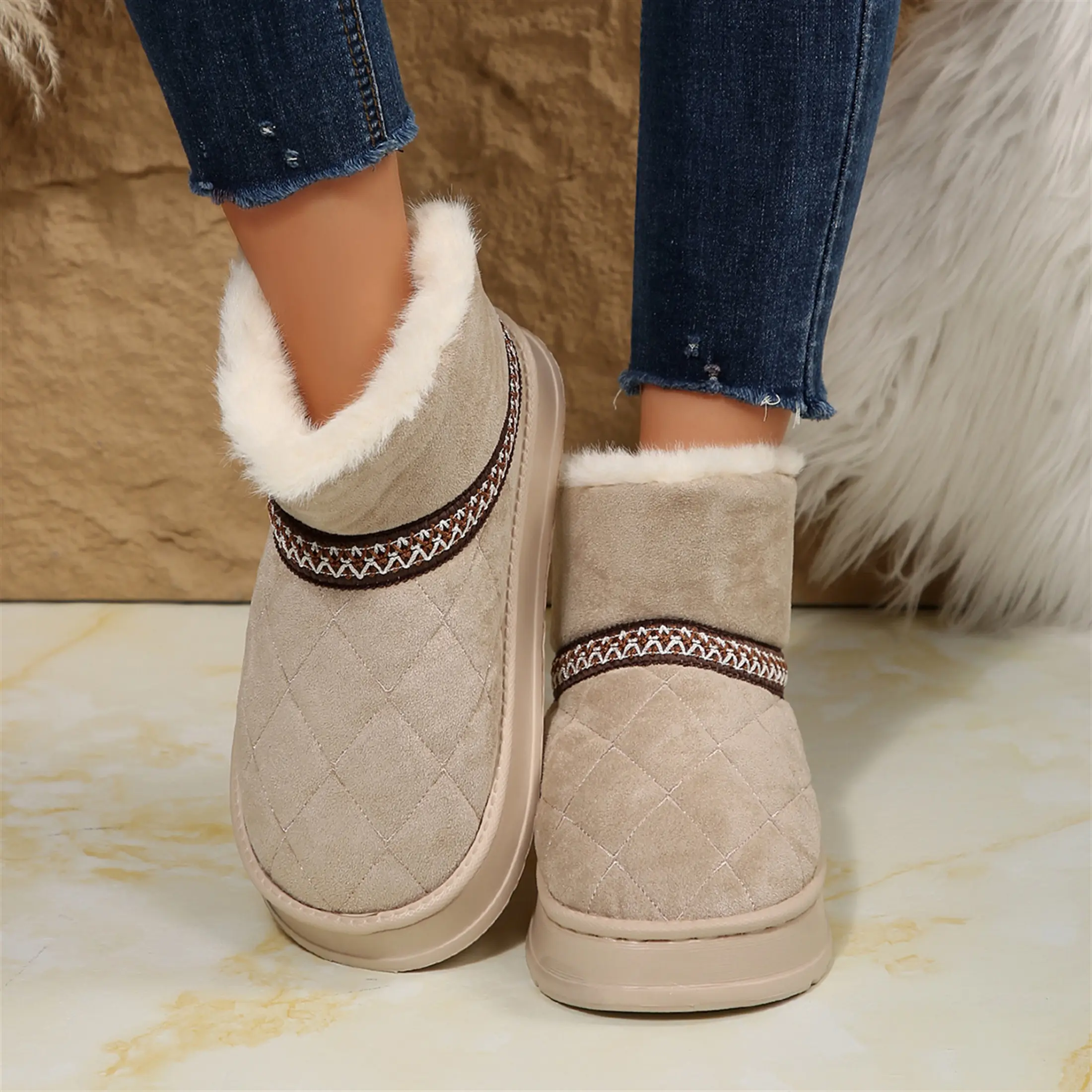 Snow Boots for Women Lining Anti-Slip Warm Winter Booties Slip On Memory Foam Comfort Ankle Fleece Slippers Indoor Outdoor Shoes