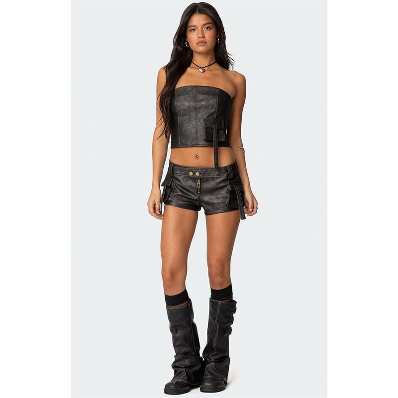 Edikted Women's Ryan Faux Leather Cargo Corset