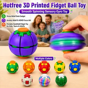3D Printed Rotating Fidget Stress Relief Ball, Kinetic Press & Spin Mechanical Gyro, Squeeze Stress Relief Desk Toy for Adults & Kids, ADHD Anxiety Relief Sensory Toy for Office & Classroom(Purple)