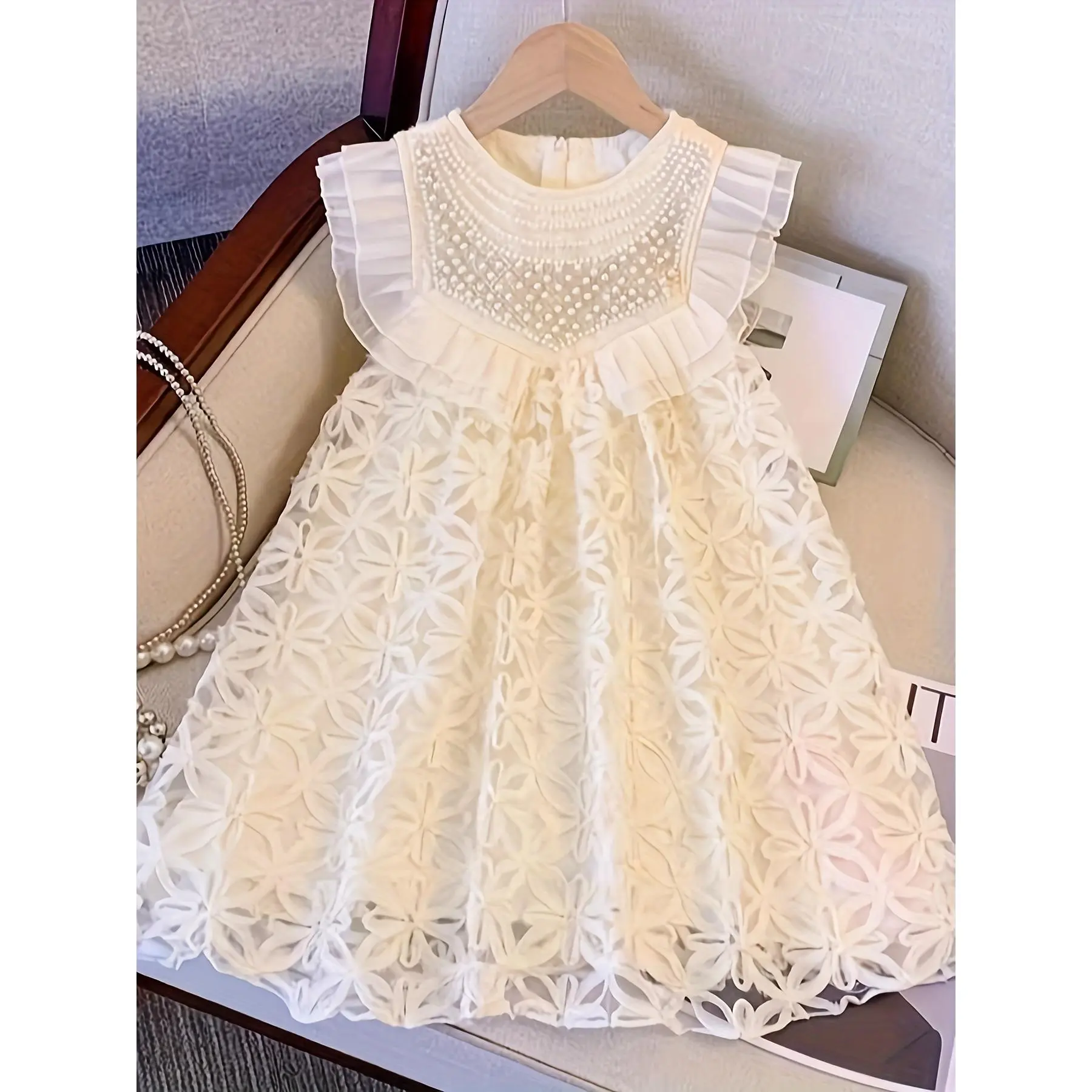 Girls' 2025 New Princess Dress Suitable for Birthday Dress with Beaded Vest, Loose-Fit Sweet Wedding & Prom Dress - Hand Washable Sparkly Outfit for Baby Girls &
