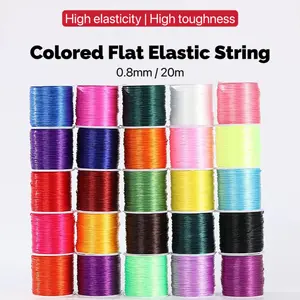 0.8mm Colorful Flat Elastic Cord (20m) – Spandex Stretch String for DIY Bracelet Making, Handcraft Weaving, Beading & Keychain Projects