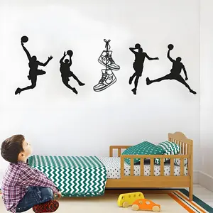 Basketball Player Silhouette Metal Wall Art Decor Sneakers Shoe Wall Hanging Room Decoration for Boys Bedroom Teen Playroom Slam Dunk Sports Theme Aesthetic Home Decor Gift for Basketball Fans