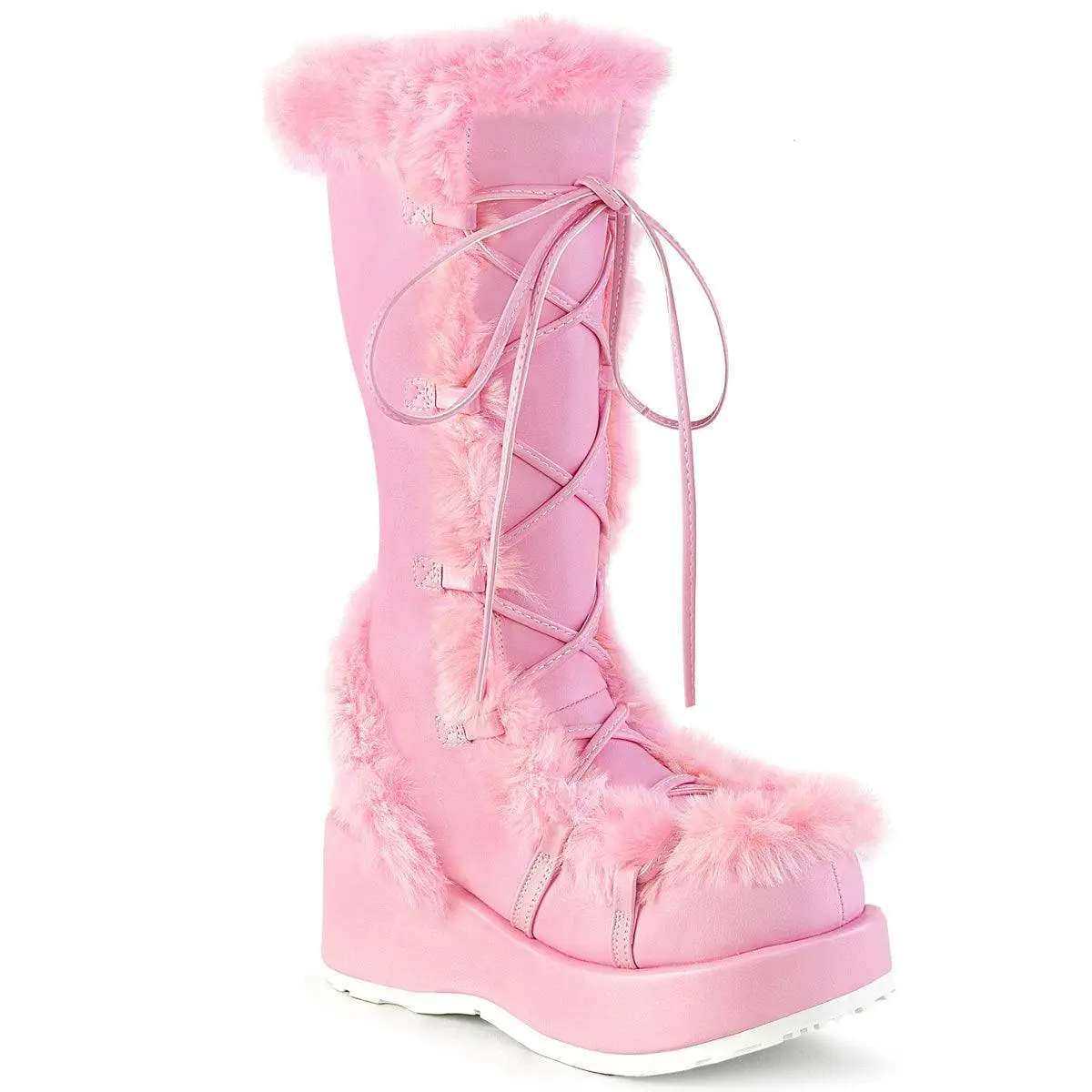 Demonia Cubby-311 Baby Pink Vegan Leather Knee-high Boots Demonia Cubby-311 Baby Pink Vegan Leather Knee-high Boots