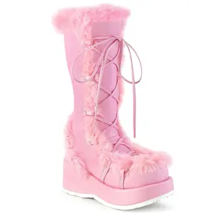 Demonia Cubby-311 Baby Pink Vegan Leather Knee-high Boots