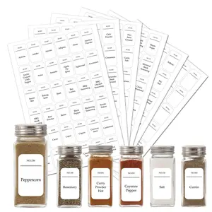 6 Sheets 216 Clear Spice Jar Labels Preprinted Stickers for Kitchen