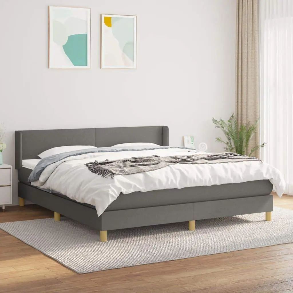 Box Spring Bed with Mattress Dark Gray King Fabric
