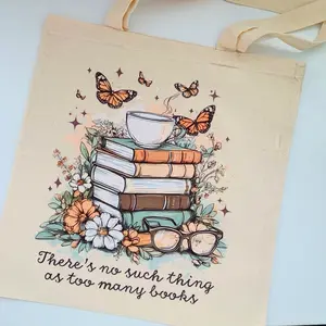 Floral book stack reader canvas Tote bag Floral book stack reader canvas Tote bag