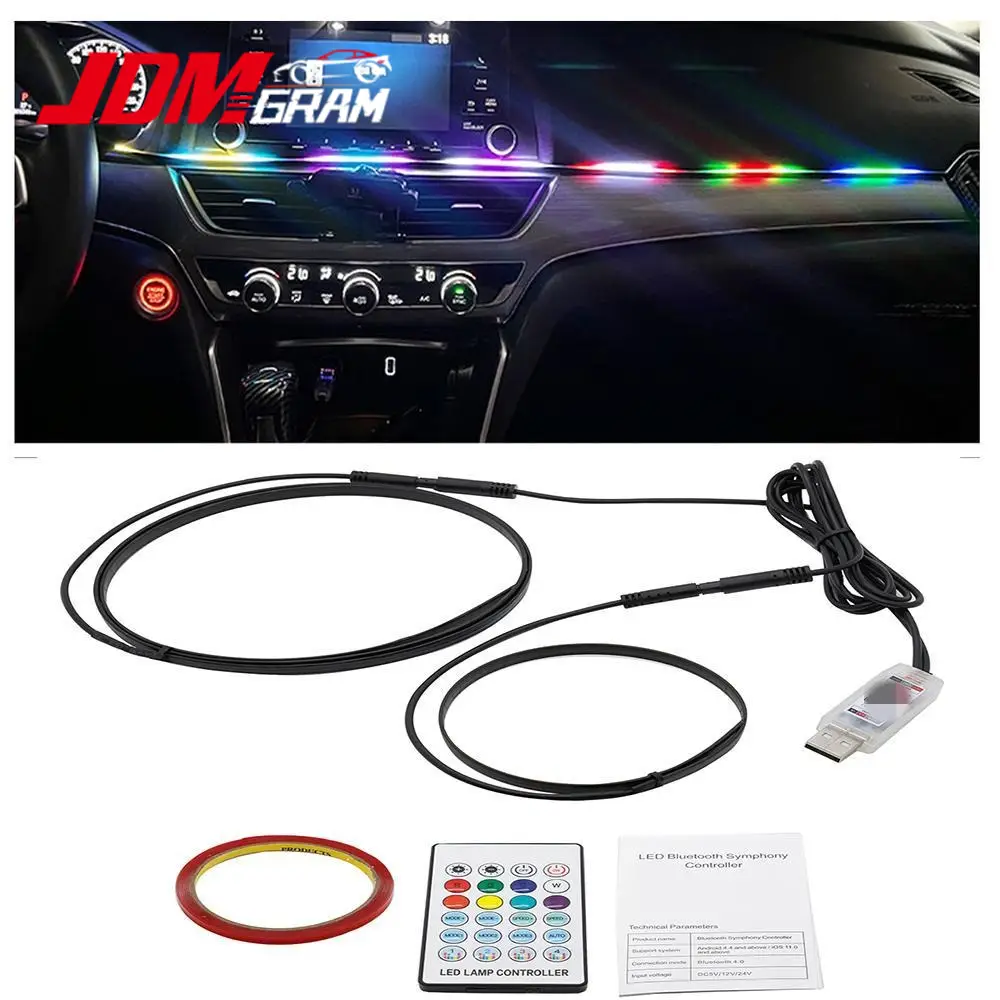 LED Color Cold Light Wireless Decoration Car Accessories Remote Control Atmosphere Lamp 110cm+35cm nilight truck Car LED rechargeable wireless