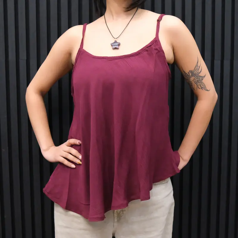 Women's Flowy Boho Spaghetti Strap Camisole - Adjustable Straps, Plant-Print, Comfortable, Witchy Fairy-Core Aesthetic Vibe Tank Top with 27" Long Coverage