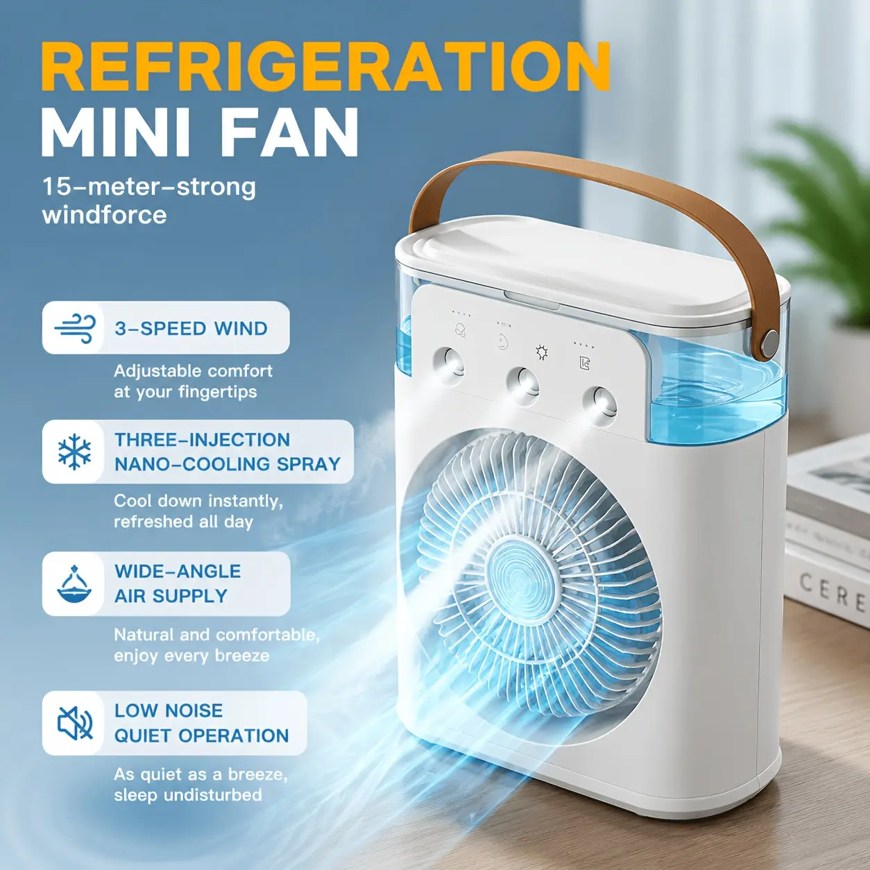 Portable Air Conditioner, Portable Cooling Fan, USB-C Charging, 3 Wind Speeds And 7 Light Modes, Portable All-in-one Patio Misting Fan, Cooling Function