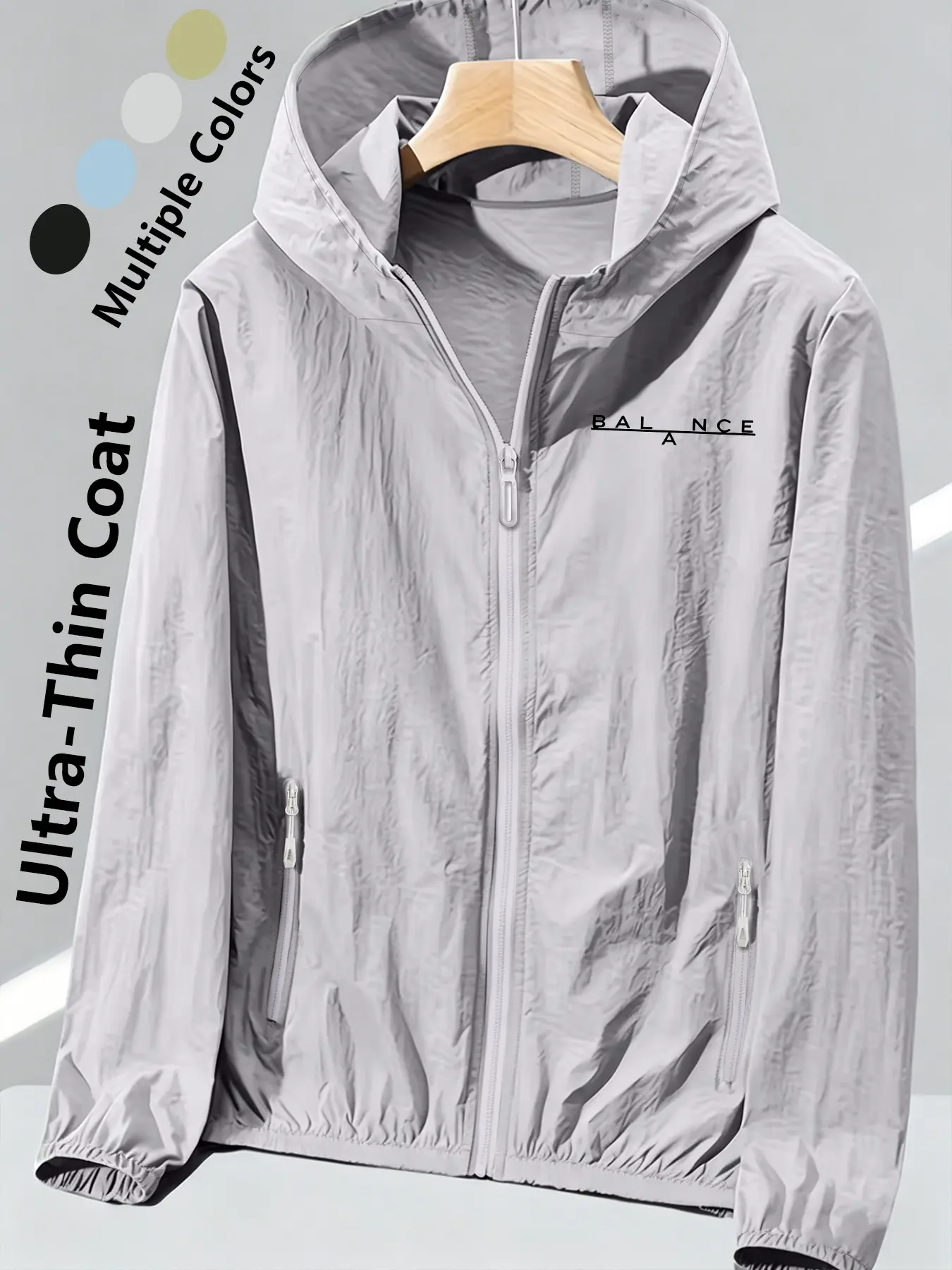 Womens Hooded Nylon Skin Coat with Balance Print Loose Slim Fit Comfortable Breathable Lightweight QuickDrying SkinFriendly for Daily Commute Casual Outings Outdoor Trips Multiple Colors AllSeason Versatile Outerwear Jacket Coat Hooded Zipper Jacket