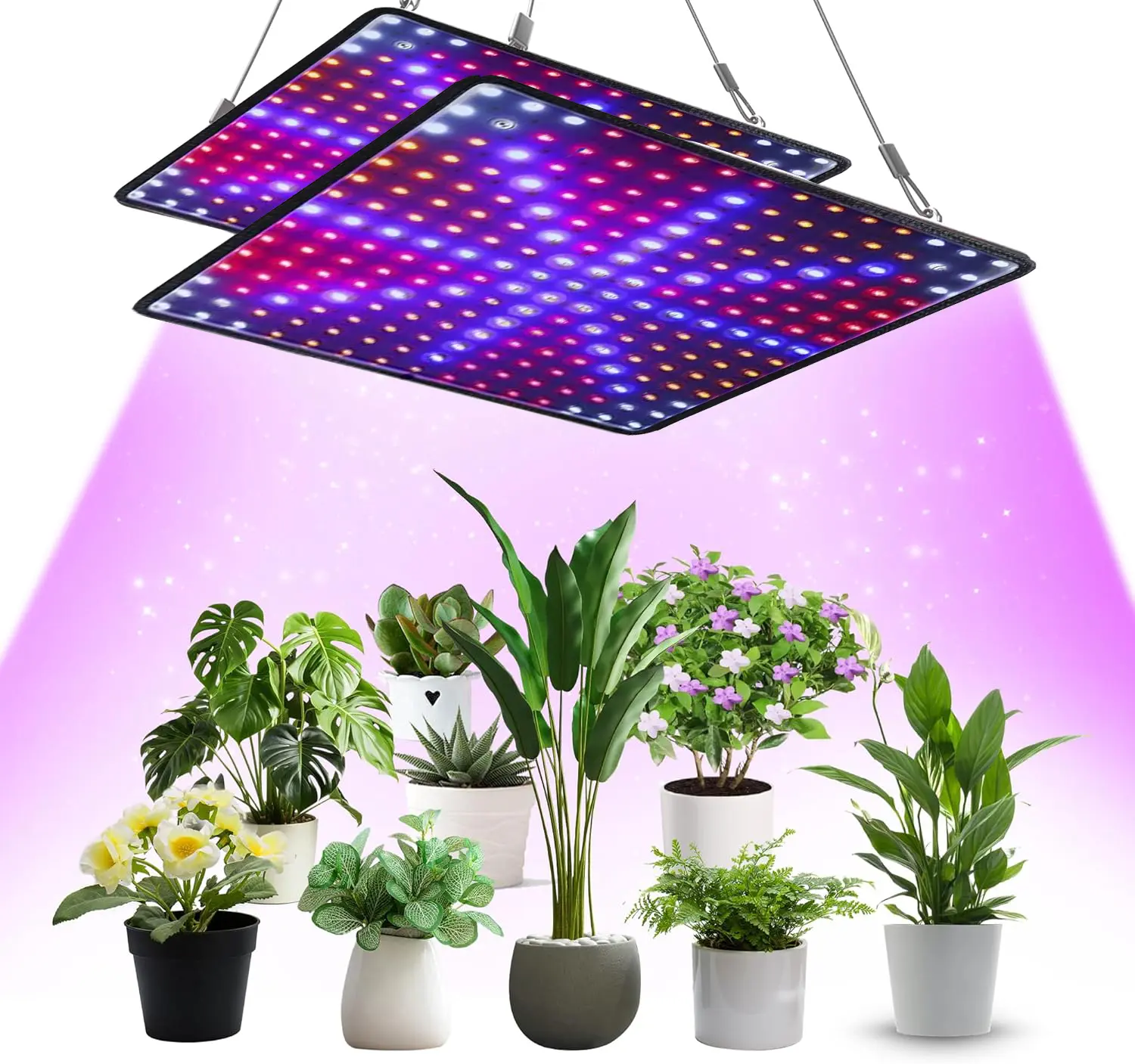 LED Grow Light Panel Lamp for Indoor Plants 200W 256 LEDs Full Spectrum with White Blue Red UV IR LEDs for 4x4Ft Coverage Grow Tent Greenhouse Veg and Bloom Seedlings Hydroponics, Producing Less Heat, Reliable, Longer Lasting, Metal, Hanging