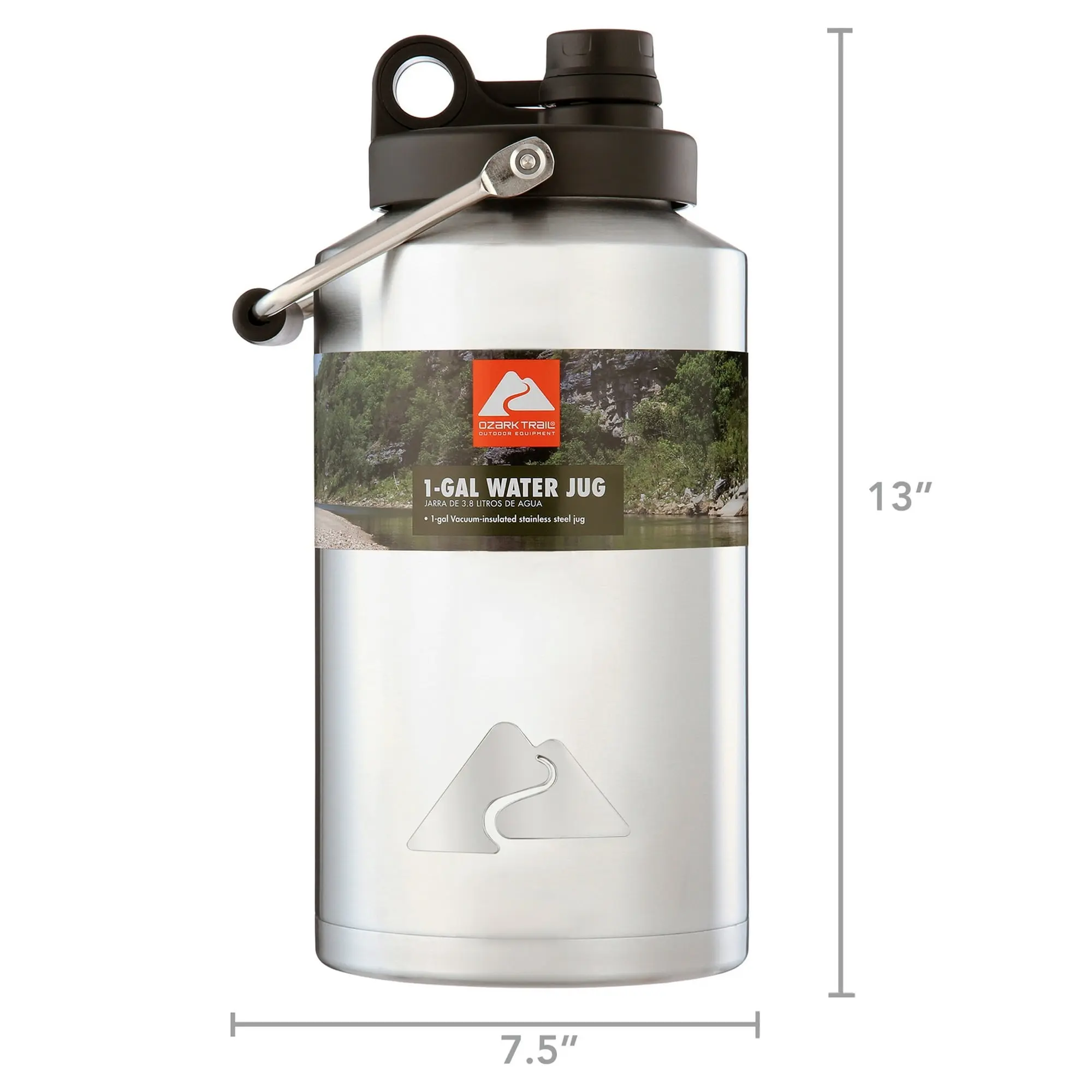 Ozark Trail 1 Gallon Insulated Stainless-Steel Water Jug, Silver