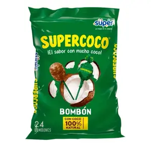 Supercoco Bombón Sweet Coconut Lollipops - Classic Colombian Treat, 24 Lollipops, 100% Natural Ingredients, Chewy Texture easter day