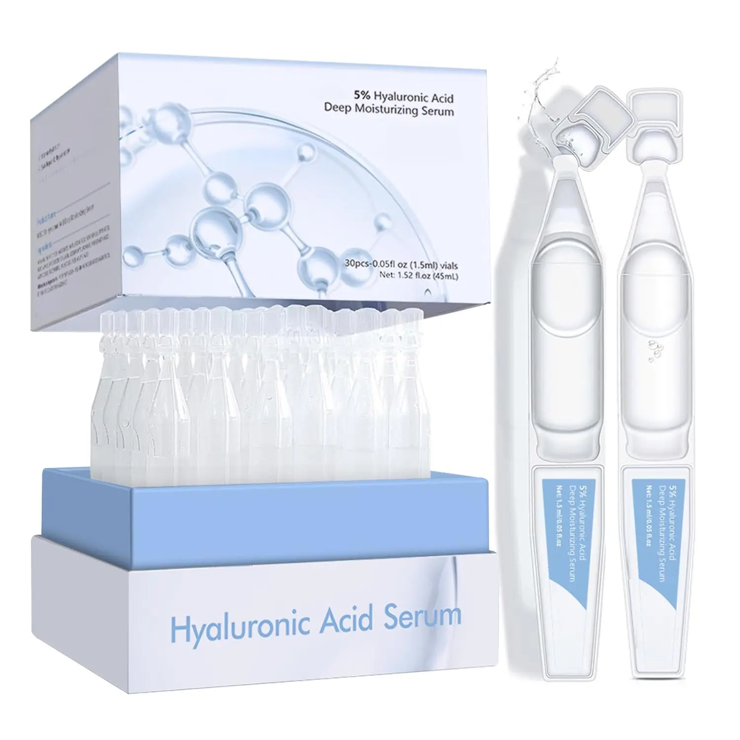 5% Hyaluronic Acid Facial Serum - Anti-Aging, Hydrating, Radiance-Boosting Repair Treatment for All Skin Types, 1.5ml Tubes (30 Pcs) for Soft Skin, Hydrate