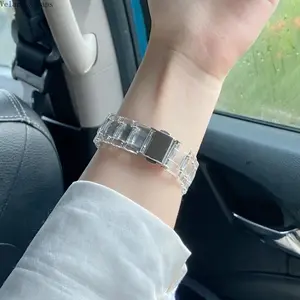 Transparent Resin Link Watch Strap, Clear Band + Protective Case for Apple Watch All Series Ultra SE 4-9