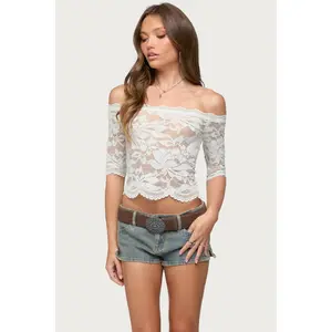 Dyna Off Shoulder Sheer Lace Top