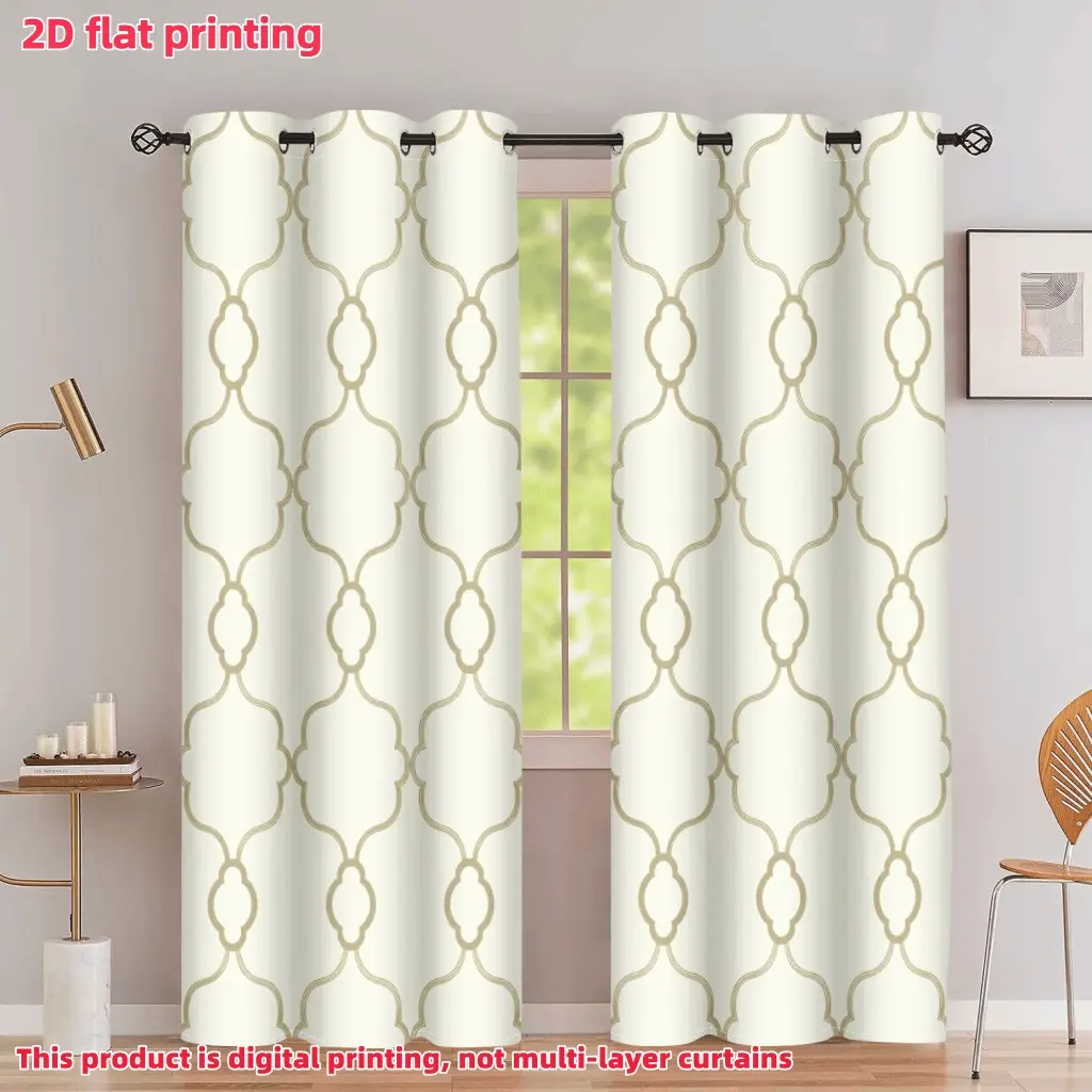 2D Flat 2Pcs Geometric Pattern Sheer Curtains, Eyelet Design Window Panels, Semi-Sheer Drapes for Living Room, Bedroom, Dining, Modern Home Decor, Treatments, Privacy Protecting.